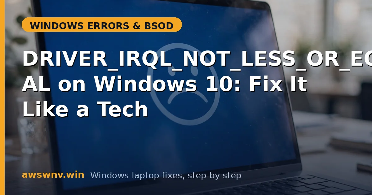DRIVER_IRQL_NOT_LESS_OR_EQUAL on Windows 10: Fix It Like a Tech